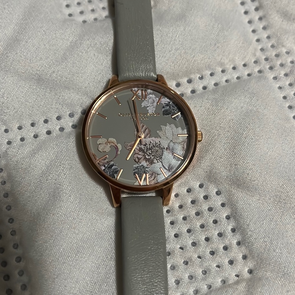 OLIVIA BURTON Leather Analog Watch Gray and Rose Gold